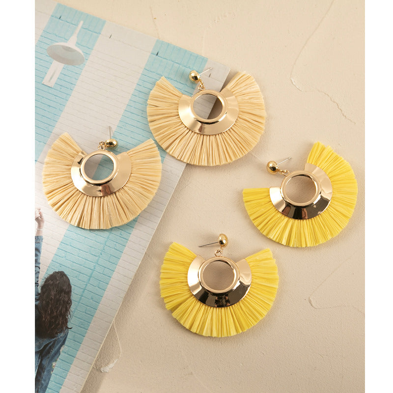 Wholesale Tassel Braided Raffia Earrings